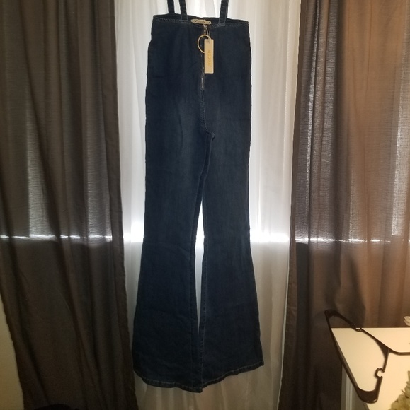 Demin high waist bellbottom overalls - Picture 2 of 2